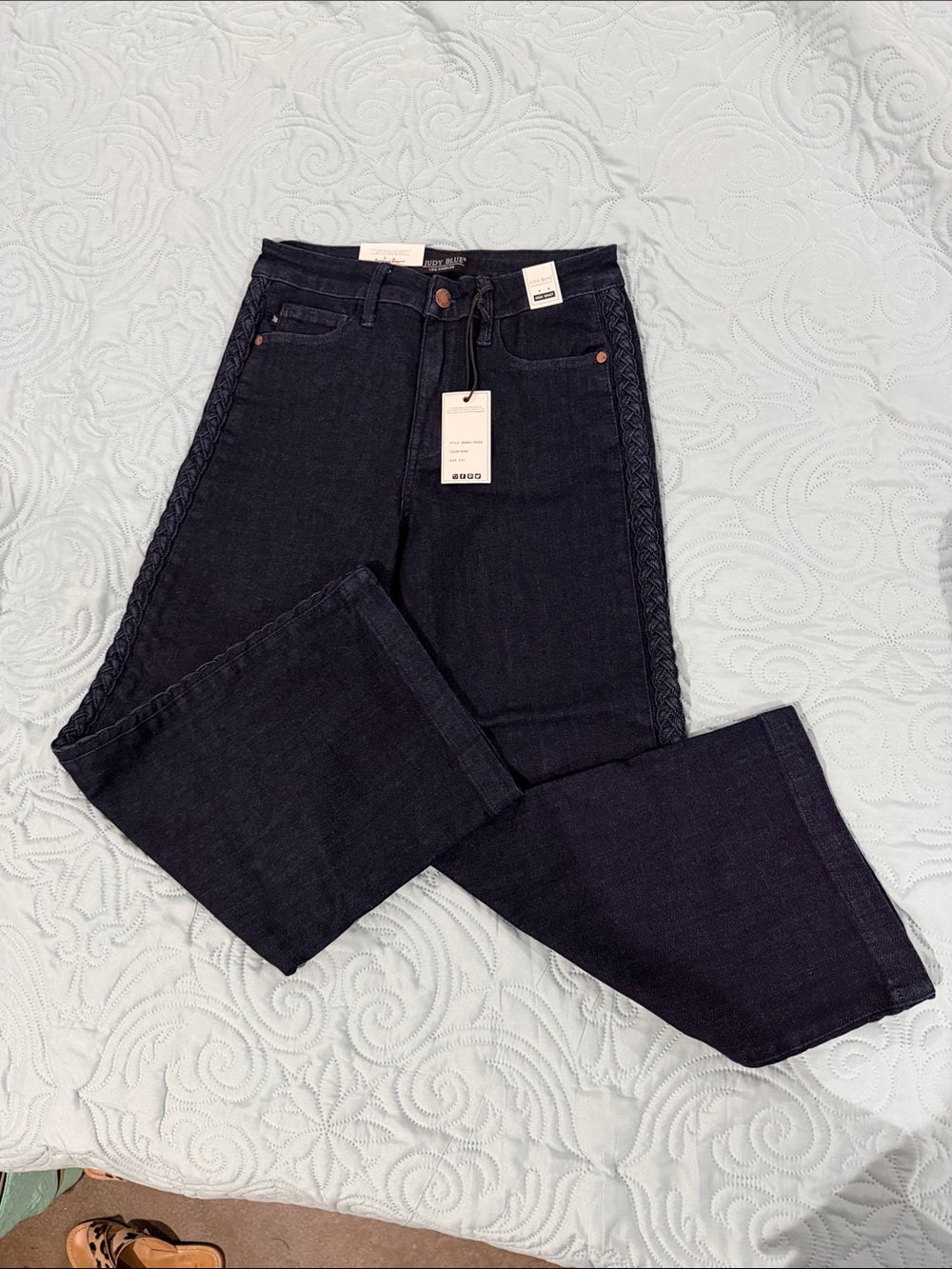 Judy Blue Dark Wash Flare Jeans with Side Braid Detail